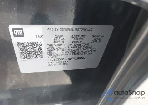 2022 Chevrolet Malibu Fwd Lt z USA, uszkodzony, nr VIN 1G1ZD5ST9NF199661